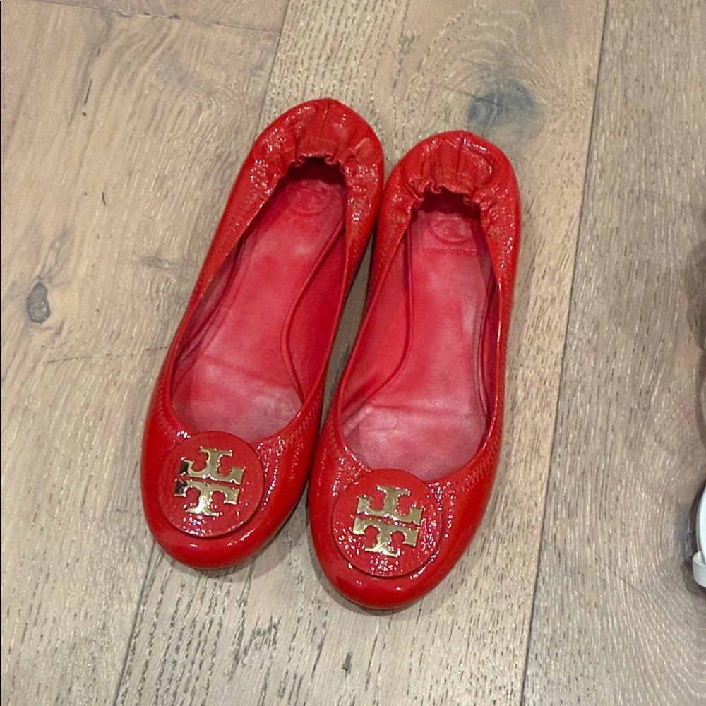Tory Burch Red Patent Logo Ballet Flats